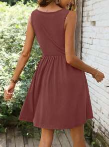 SHEIN PETITE Women's Petite Twist Front Button Detail Casual Dress, Beach Resort Wear