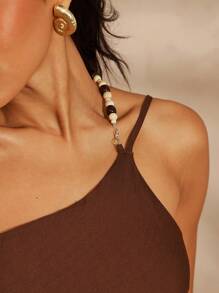 Hauture Women's Summer Vacay Sexy Low Back Brown Linen Mini Dress