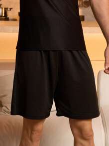 Manfinity Underwear&Sleepwear Basics 男士纯色时尚汗衫，适合夏季 - 黑色 - 查看 5