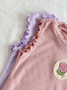 Loomiva 2pcs/Set Baby Girl Cartoon Strawberry Pattern Knit Soft Crew Neck Sleeveless Pullover Top Set - Multicolor - View 5