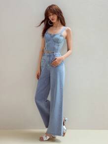 MOTF STUDIO RHINESTONE DETAIL PATCH POCKET WIDE LEG JEANS