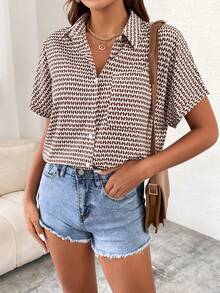 Serisse Allover Print Batwing Sleeve Shirt,Short Sleeve Tops Summer Casual - Multicolor - View 4