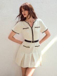 MOTF STUDIO CONTRAST TRIM BELTED DRESS - Apricot - View 3