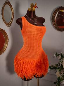 Amplova Women's Sweater Dress, Fashionable For Summer Sexy Dress - Orange - View 6