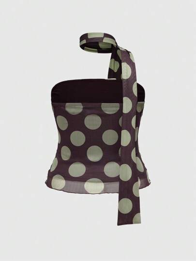 ROMWE Avant Parte superior corta con bloques de color de lunares retro de vacaciones siciliana estilo Y2K para mujer de talla grande