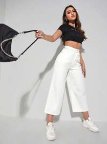 SHEIN ICON Damen Jeans in großen Größen, gerade geschnitten, einfarbig