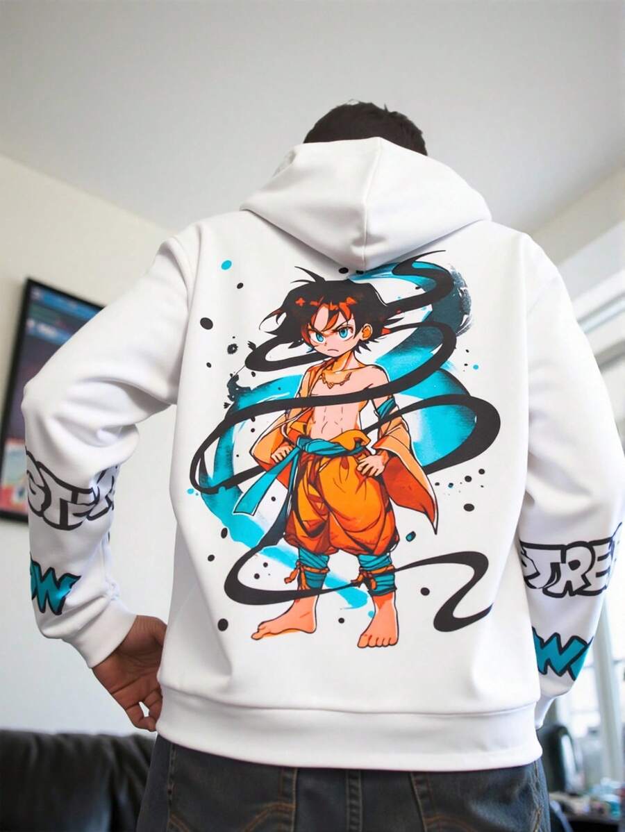 1 件青少年男孩休闲运动学院街头时尚包背卡通涂鸦图案白色连帽运动衫适合返校适合生日派对、晚会、表演、婚礼、洗礼、开幕式日常适合日常使用适合上学适合旅行适合运动适合春、夏、秋、冬四季