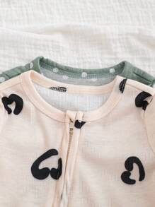 SHEIN 2pcs/Set Newborn Baby Girl Cute Pink Polka Dot Long Sleeve Romper Outfit Set, Autumn/Winter