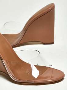 Hauture 女士透明坡跟穆勒鞋，时尚露趾凉鞋 - 米色 - 查看 5