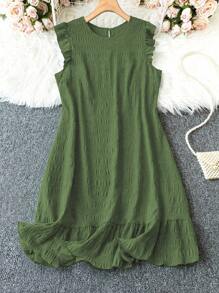 EMERY ROSE Vestido sólido simple y versátil en talla grande - Verde militar - Ver 1