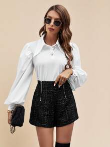 SHEIN Clasi Dây kéo Quần short vải nỉ - màu đen - Xem 5