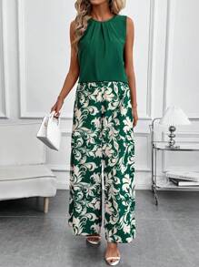 SHEIN Clasi 2pcs Women Easter Spring Green Curl Flower Print Pants Set - Multicolor - View 2