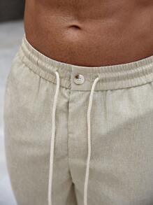 Manfinity Homme Men's Casual Solid Color Drawstring Pocket Pants, Fall - Green - View 3