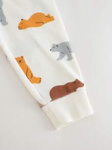 Cozy Pixies 男婴卡通动物印花舒适睡衣套装，柔软针织圆领长袖上衣和松紧腰长裤