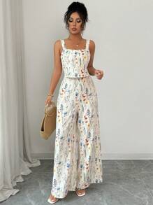 Rafferiza 夏季休闲度假浪漫花卉印花阔腿连体裤