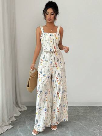 Rafferiza 夏季休闲度假浪漫花卉印花阔腿连体裤