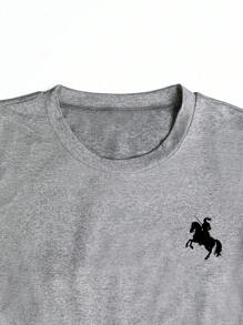 INAWLY 女式束腰T恤，夏季骑士印花图案 - 灰色 - 查看 5