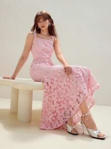 MOTF STUDIO GUIPURE LACE MERMAID DRESS - Pink - View 3