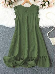 EMERY ROSE Vestido sólido simple y versátil en talla grande - Verde militar - Ver 2