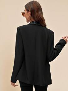 SHEIN Clasi 亮片拼接青果領開門襟西裝外套