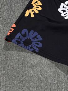 Manfinity LEGND Shorts casuales diarios sueltos con cordón y bolsillos estampados para hombre de talla grande
