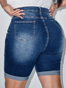 SHEIN Essnce Plus Size Denim Shorts - Medium Wash - View 2