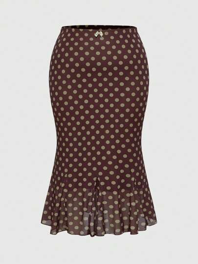 ROMWE Avant Jupe sirène à pois colorblocks pour vacances, grande taille