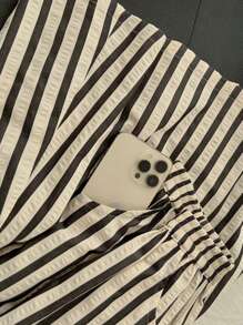 Franclia Fashionable Striped Casual Versatile A-Line Skirt Fall Cloth For Women - Black and White - View 6