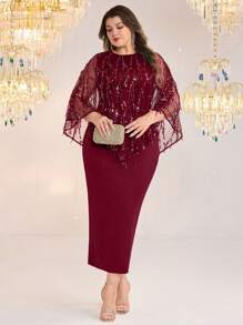 Modelyn Đầm bodycon dự tiệc thanh lịch cỡ lớn cho nữ & áo sequin 2 mảnh - Màu Đỏ Sâu - Xem 8