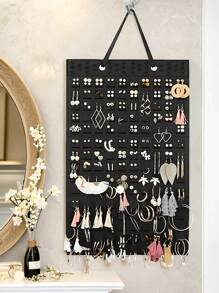 1Pc Felt Hanging Jewelry Organizer, Earrings Storage Hanging Bag, Wall Hanging Jewelry Display Shelf, Necklace Ring Earrings Storage Bag, Jewellery Organizer,Simple Multifunctional Felt Jewelry Display Case Valentine's Day - Multicolor - View 7