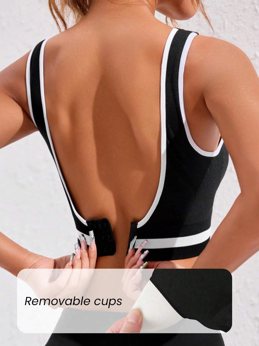 Slayform Slayform Women Seamless Racerback Sports Bra With Color Blocking - Black - View 1