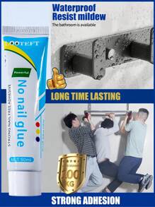 2/1pc 强力无痕胶水，粘度高，用于将壁挂物品悬挂在金属、墙壁、镜子、瓷砖、踢脚板、浴室架子上。防水、多功能、易于使用，无需钻孔。适用于家庭、办公室等。 - 白色 - 查看 3