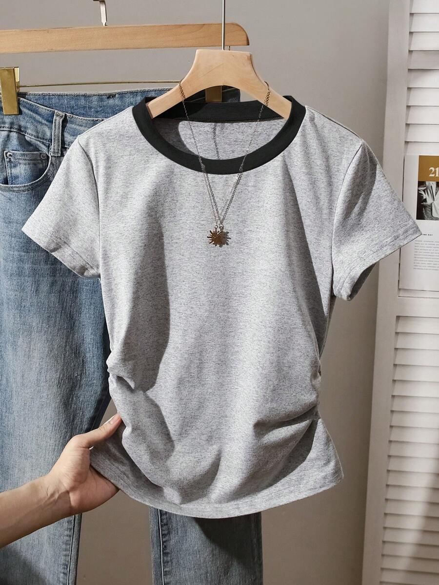 INAWLY Camiseta de mujer con cintura ceñida y manga corta, versátil y encantadora, para verano