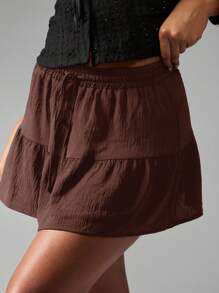 MISSGUIDED 分层亚麻质感迷你裙高腰飘逸A字形荷叶边溜冰裙夏季波西米亚风节日裙