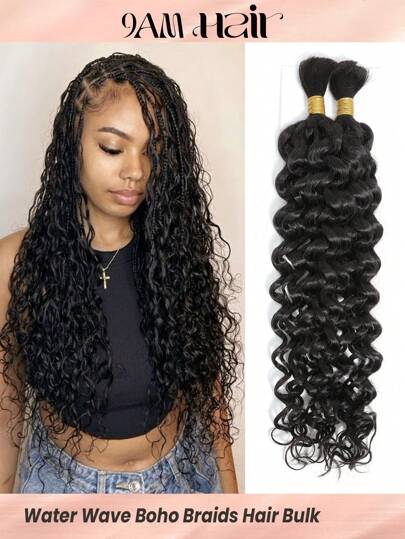 Boho Braids 2pcs Braiding Hair Bulk No Weft Water Wave Crochet Human Hair Natural Black Color Knotless Braids Virgin Human Hair Extensions