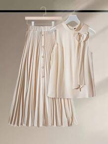 SHEIN Clasi Set elegant de două piese pentru femei, mărimi mari, pentru vacanță de vară - Caisă - Vizualizare 1