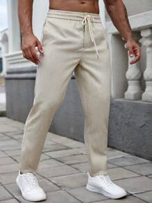 Manfinity Homme Men's Casual Solid Color Drawstring Pocket Pants, Fall - Green - View 5