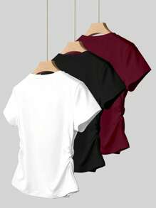 INAWLY 3件套女士简约百搭腰部设计T恤，夏季 - 彩色 - 查看 2