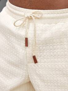 Manfinity RelaxMax Men's Solid Color Casual Drawstring Pocket Jacquard Shorts