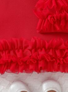 SHEIN Glamorique Kids 2件套女婴甜美可爱网纱薄纱公主裙带收纳袋 - 紅色 - 查看 6
