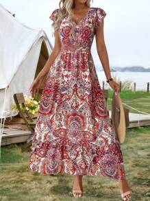 SHEIN LUNE Váy Maxi Du Lịch Thường Ngày In Họa Tiết Toàn Thân Cỡ Lớn - Nhiều màu - Xem 2