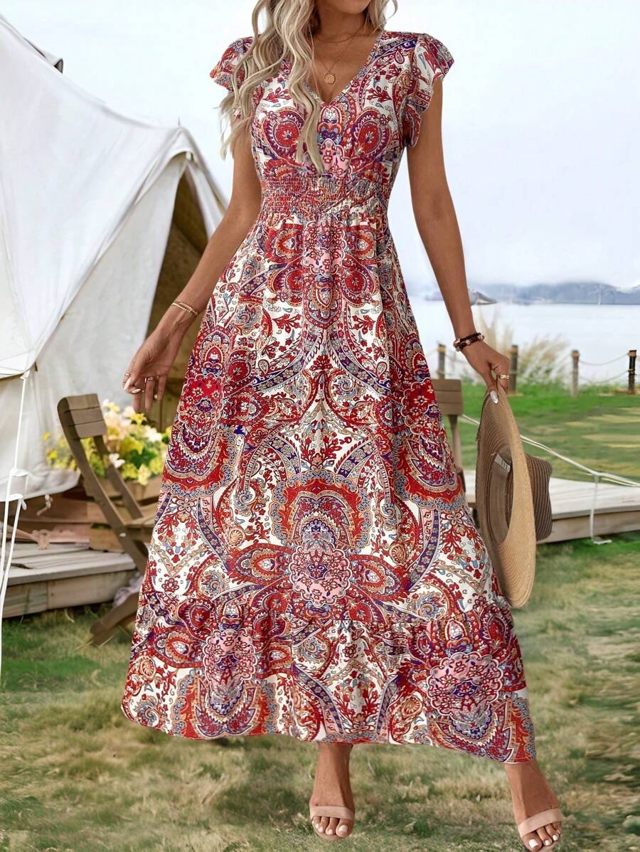 SHEIN LUNE Váy Maxi Du Lịch Thường Ngày In Họa Tiết Toàn Thân Cỡ Lớn