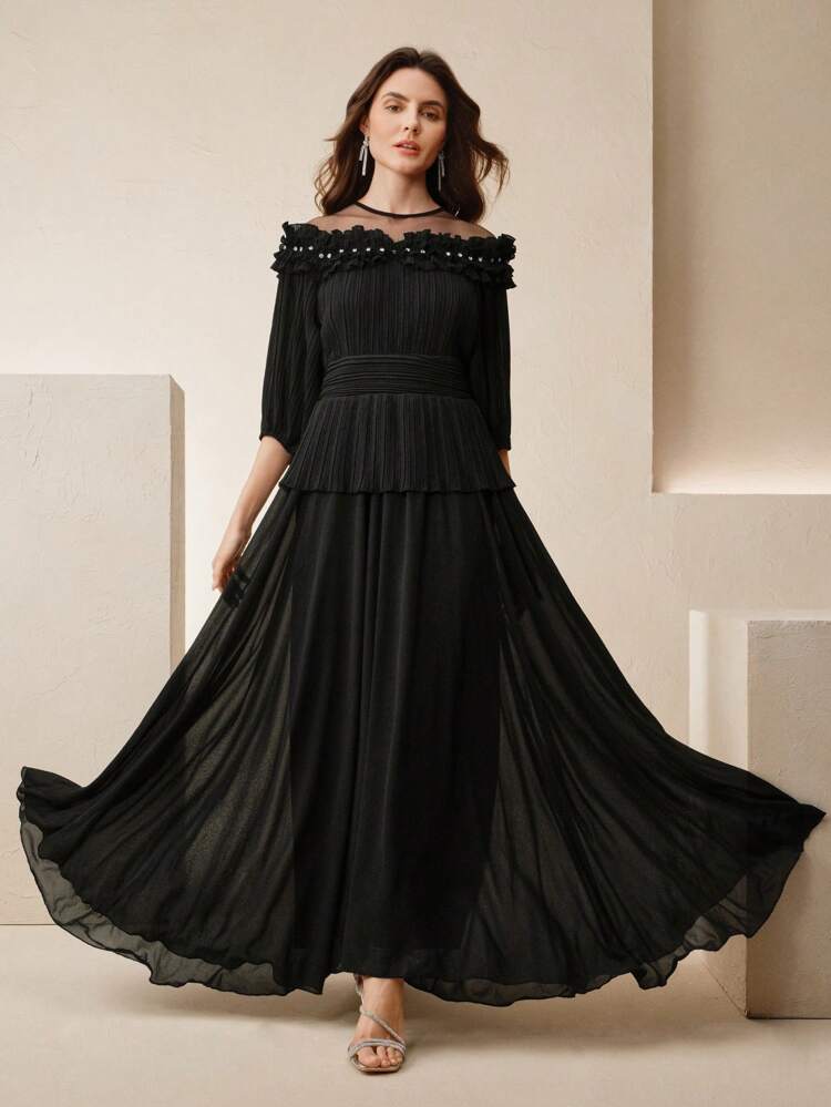 Women's Elegant Long Dress, Cinched Waist Design