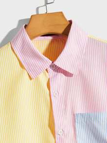 Manfinity VCAY Plus Size Men's Contrast Color Striped Print Button-Front Short Sleeve Shirt - Multicolor - View 3