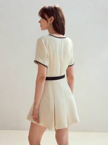 MOTF STUDIO CONTRAST TRIM BELTED DRESS - Apricot - View 6