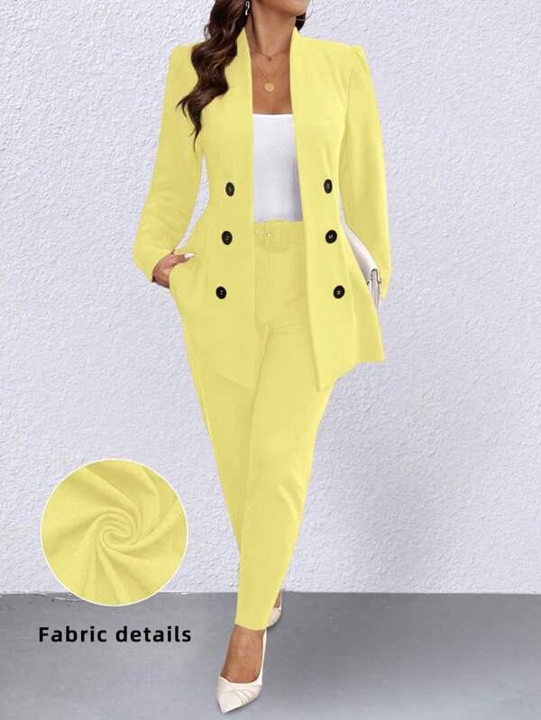 SHEIN Clasi Plus Size Suit Set, Solid Color Long Sleeve Jacket & Pants, Simple & Practical Multi-Function Graduation,Back To School,Teacher Outfits For Women Fall Cloth For Women Autumn