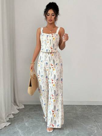 Rafferiza 夏季休闲度假浪漫花卉印花阔腿连体裤