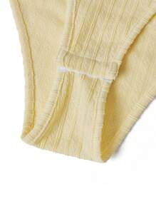 Selianne Independence Day Women's Y2K Creamy Yellow Textured Stripe Summer Spicy Babe Design Bralette Style Spaghetti Strap Vacation Beach Bodysuit, Comfortable - Yellow - View 4