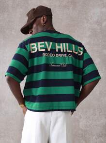 SUMWON Áo thun Retro Beverly Hills Athletic Club Summer Streetwear có họa tiết sọc cỡ lớn Bộ sưu tập Rodeo Drive Giải trí Thường ngày Cổ điển Thoải mái - màu xanh lá - Xem 3