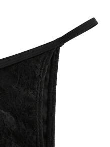 Swim Oasis 3pcs/Set Removable Simple Lace Bandeau Swimsuit Set, Elegant Outfit For Summer Beach Vacation - Black - View 10